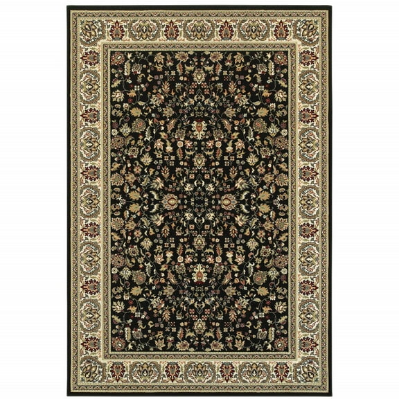 HomeRoots 10' X 13' Black And Ivory Oriental Power Loom Stain Resistant Area Rug