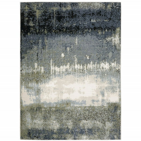 HomeRoots 10' X 13' Blue Green Grey And Beige Abstract Power Loom Stain Resistant Area Rug