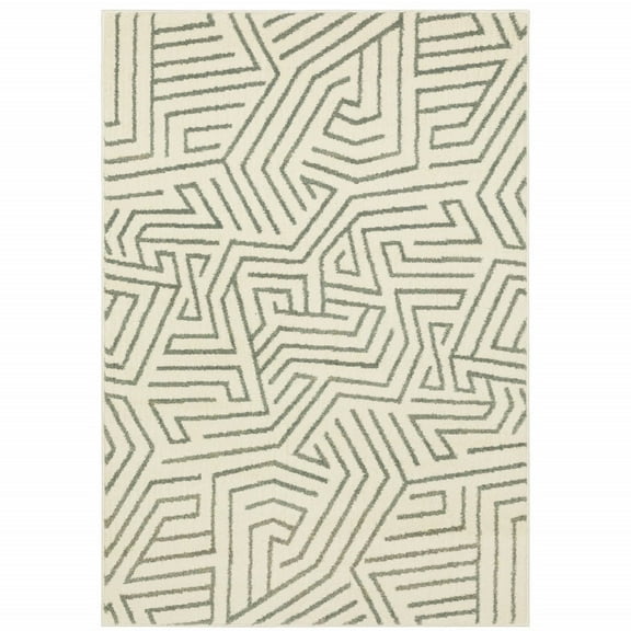 HomeRoots 10' X 13' Gray And Ivory Geometric Power Loom Area Rug
