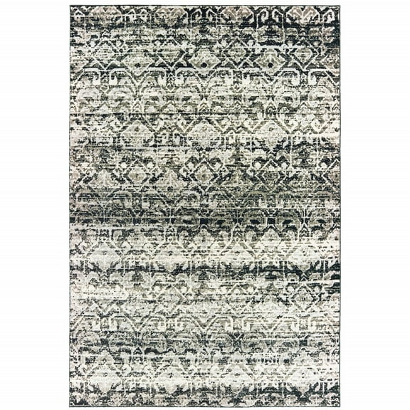 HomeRoots 10' X 13' Grey And Ivory Geometric Power Loom Stain Resistant Area Rug