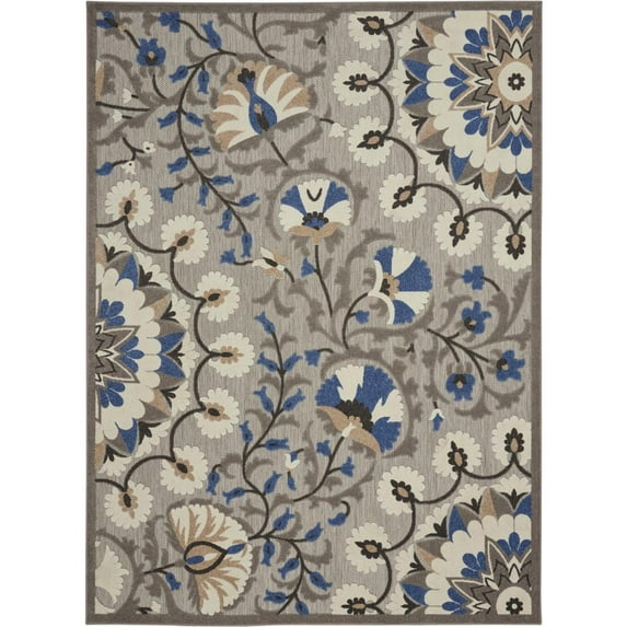 10' X 13' Grey Floral Non Skid Indoor Outdoor Area Rug