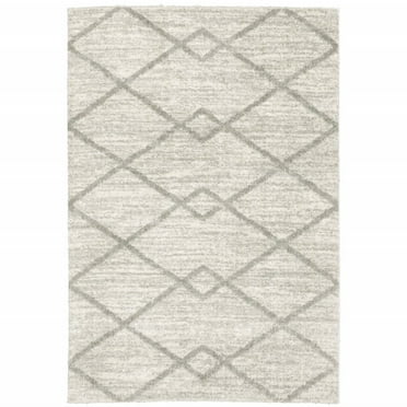 HomeRoots 10' X 13' Ivory And Grey Geometric Shag Power Loom Stain Resistant Area Rug