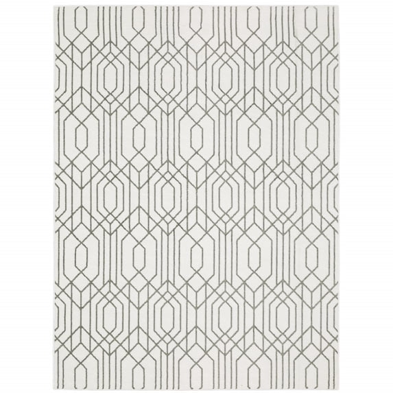 10' X 13' White And Grey Geometric Power Loom Stain Resistant Area Rug