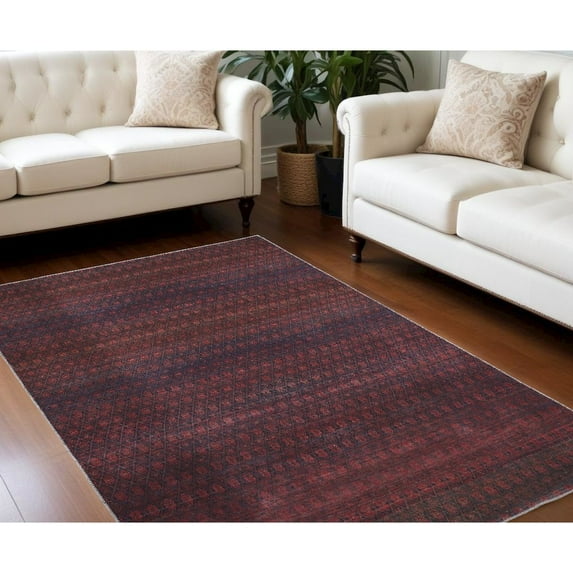 10' X 14' Red And Gray Striped Power Loom Area Rug