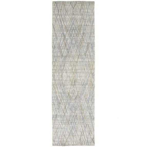 10' Gray And Blue Abstract Hand Woven Runner Rug