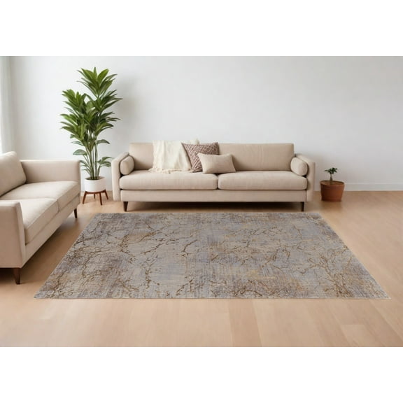 HomeRoots 567648 10 x 13 ft. Abstract Power Loom Rectangle Area Rug, Brown, Taupe & Tan