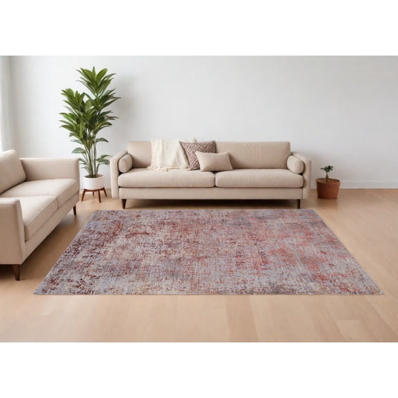 10' X 13' Red and Gray Abstract Power Loom Area Rug