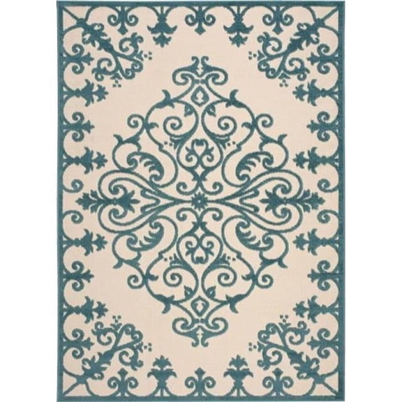 HomeRoots  10 x 13 ft. Aqua Damask Non Skid Indoor & Outdoor Rectangle Area Rug - Aqua - 10 x 13 ft.