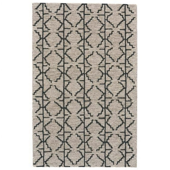 HomeRoots 10 x 13 ft. Black Taupe & Gray Wool Geometric Hand Tufted Handmade Stain Resistant Rectangle Area Rug - Black and Gray - 10 x 13 ft.