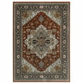 thumbnail image 1 of HomeRoots  10 x 13 ft. Blue Beige Gray Gold Green & Rust Red Oriental Power Loom Stain Resistant Rectangle Area Rug with Fringe, 1 of 5