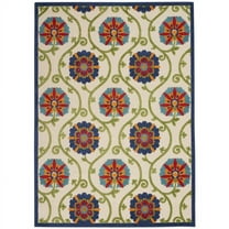 HomeRoots  10 x 13 ft. Blue Floral Non Skid Indoor & Outdoor Rectangle Area Rug - Blue