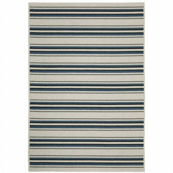 HomeRoots 10 x 13 ft. Geometric Stain Resistant Rectangle Indoor & Outdoor Area Rug, Blue & Beige