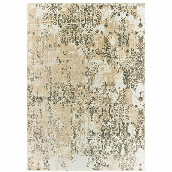 HomeRoots 10 x 13 ft. Gray & Gold Abstract Power Loom Stain Resistant Rectangle Area Rug - Gray and Gold