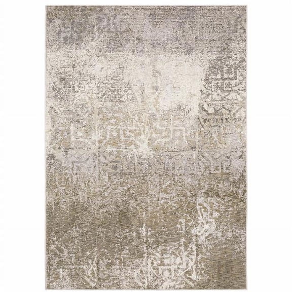 HomeRoots 10 x 13 ft. Ivory Gray Tan Brown & Beige Abstract Power Loom Stain Resistant Rectangle Area Rug