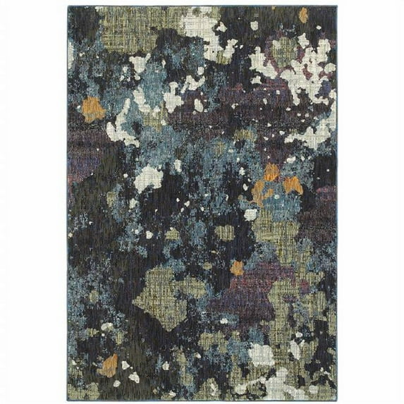 HomeRoots 10 x 13 ft. Navy & Green Abstract Power Loom Stain Resistant Rectangle Area Rug - Navy and Green - 10 x 13 ft.