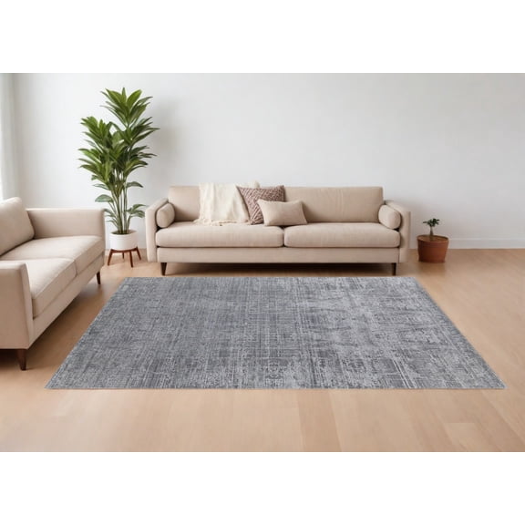 10' X 14' Gray and Silver Abstract Hand Woven Worn Faded Area Rug