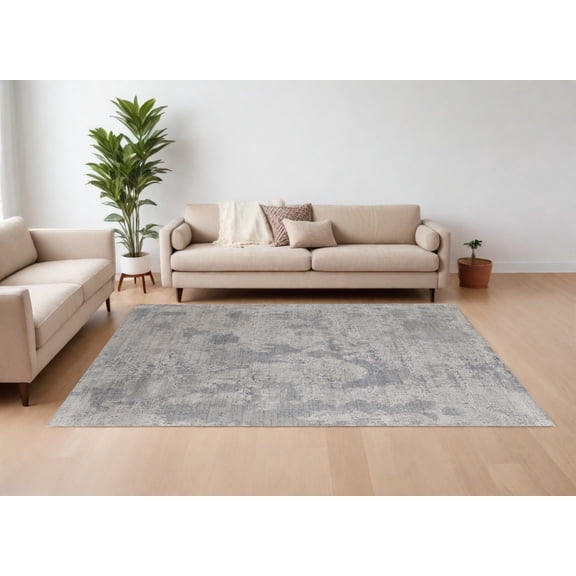 10' X 14' Gray and Silver Abstract Hand Woven Worn Faded Area Rug