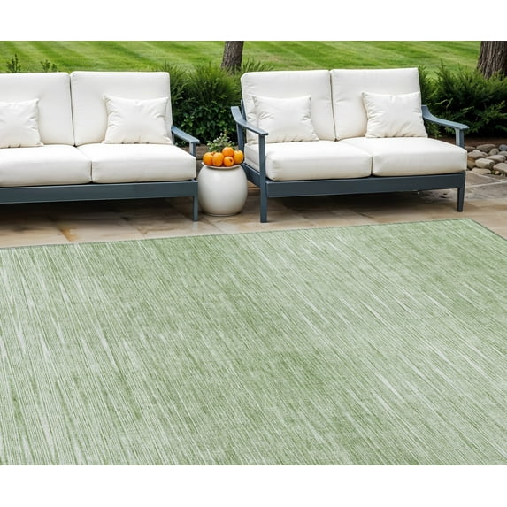 HomeRoots 587391 10 x 14 ft. Abstract Washable Indoor & Outdoor Rectangle Area Rug, Artichoke Green & Green