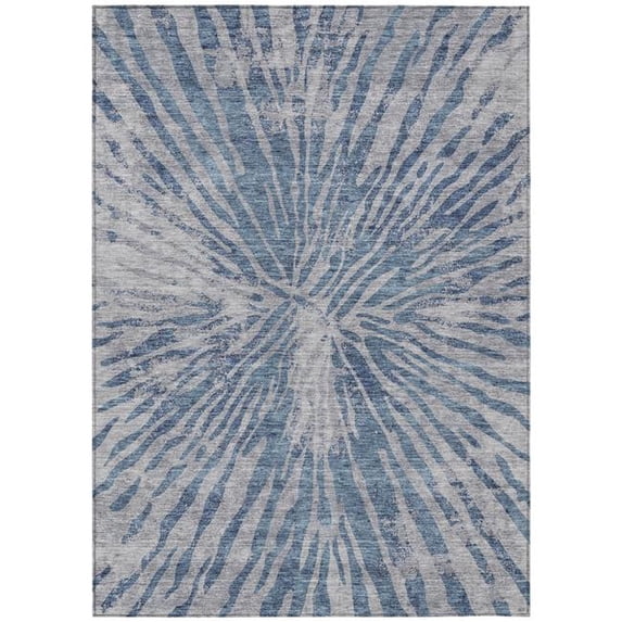 HomeRoots 588009 10 x 14 ft. Abstract Washable Indoor & Outdoor Rectangle Area Rug, Blue, Gray & Silver