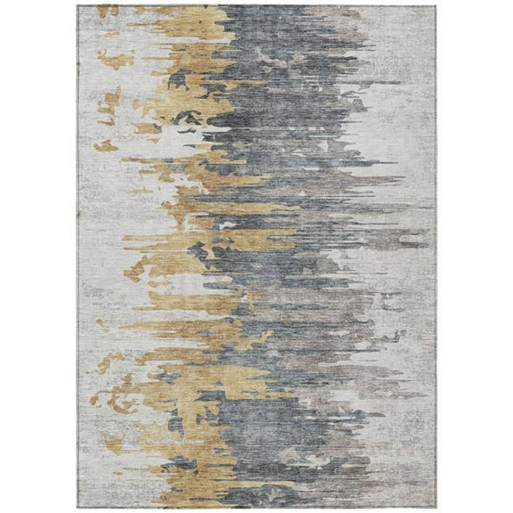HomeRoots 582397 10 x 14 ft. Abstract Washable Indoor & Outdoor Rectangle Area Rug, Ivory, Charcoal & Silver