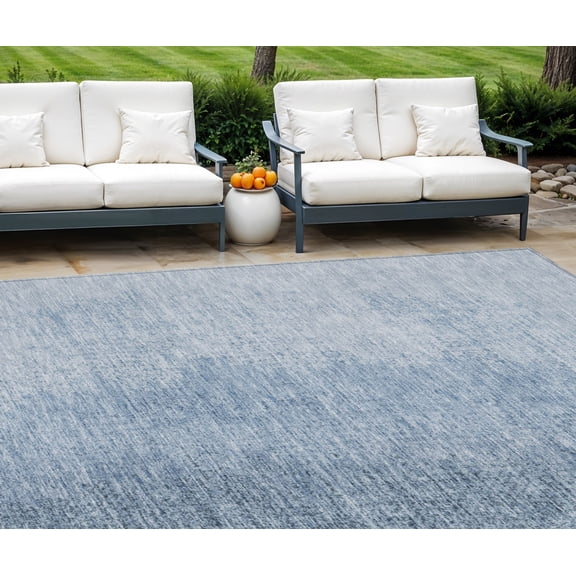 10' X 14' Navy Blue And Sky Blue Abstract Washable Indoor Outdoor Area Rug