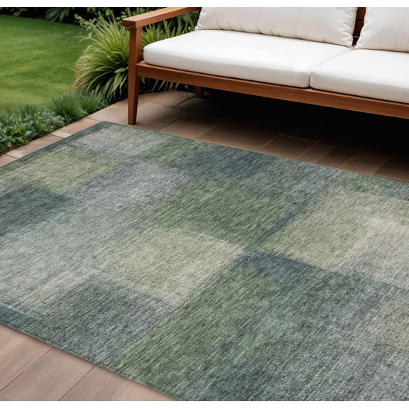 HomeRoots 584289 10 x 14 ft. Abstract Washable Indoor & Outdoor Rectangle Area Rug, Olive Green & Gray