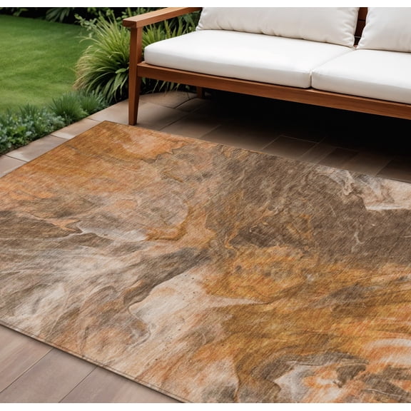 10' X 14' Orange Copper And Terra Cotta Abstract Washable Indoor Outdoor Area Rug