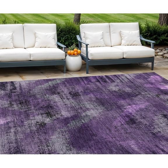 10' X 14' Purple Lavender And Gray Abstract Washable Indoor Outdoor Area Rug