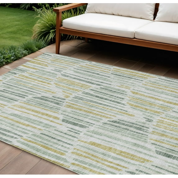 HomeRoots 584109 10 x 14 ft. Abstract Washable Indoor & Outdoor Rectangle Area Rug, Sage, Artichoke Green & Gold