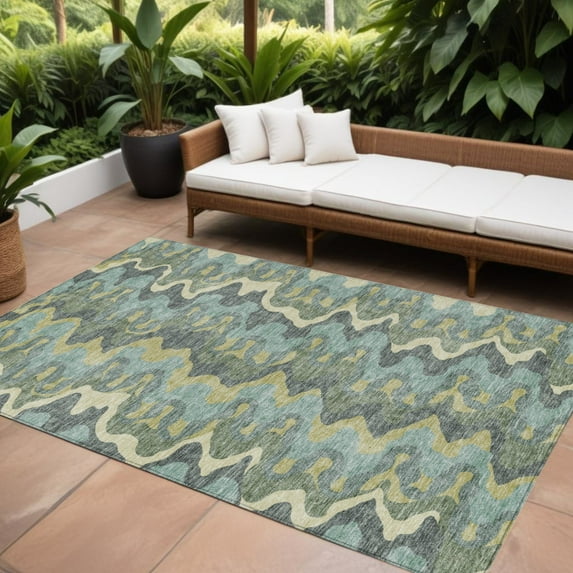10' X 14' Sage And Artichoke Green Abstract Washable Indoor Outdoor Area Rug