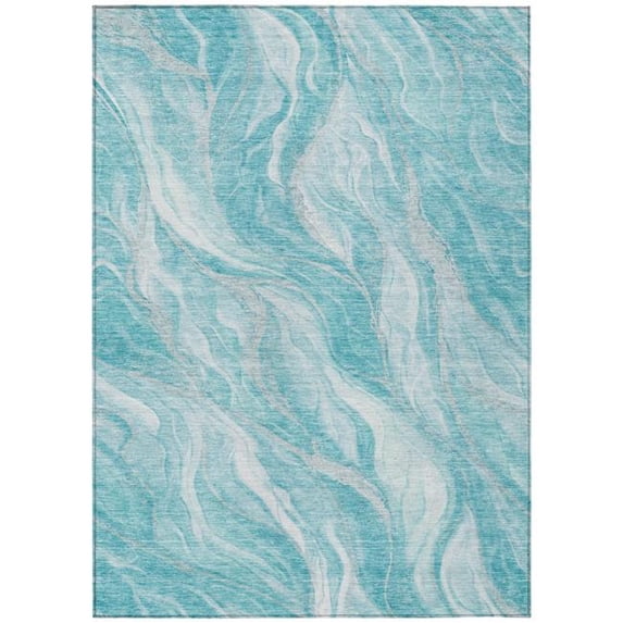 HomeRoots 583003 10 x 14 ft. Abstract Washable Indoor & Outdoor Rectangle Area Rug, Teal Blue, Aqua & Ivory
