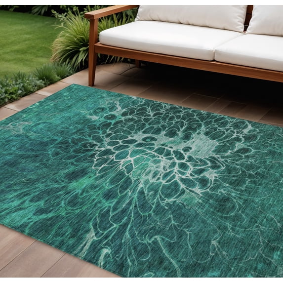 10' X 14' Teal Blue Aqua And Turquoise Abstract Washable Indoor Outdoor Area Rug