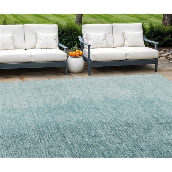 HomeRoots 588237 10 x 14 ft. Abstract Washable Indoor & Outdoor Rectangle Area Rug, Teal Blue & Aqua