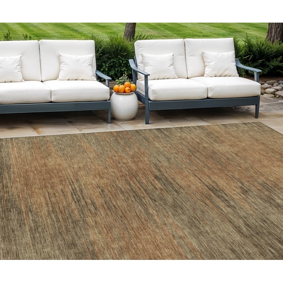 10' X 14' Terra Cotta Brown And Copper Abstract Washable Indoor Outdoor Area Rug