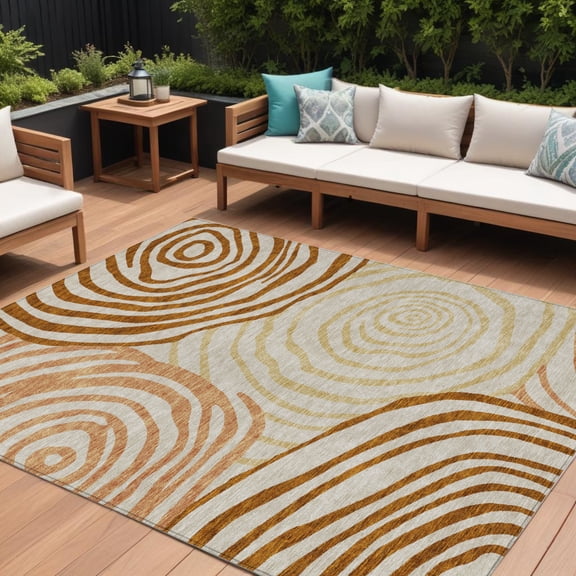 HomeRoots 585903 10 x 14 ft. Abstract Washable Indoor & Outdoor Rectangle Area Rug, Terra Cotta, Copper & Gold