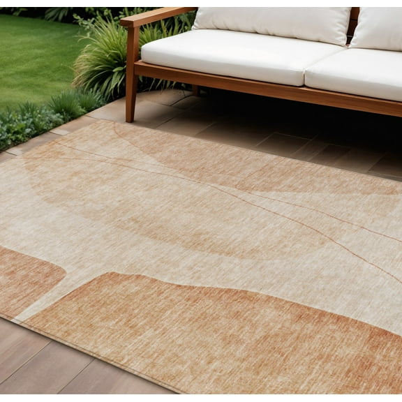 10' X 14' Terra Cotta Orange And Copper Abstract Washable Indoor Outdoor Area Rug
