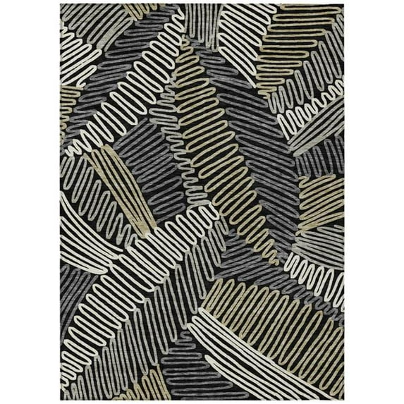 HomeRoots 593925 10 x 14 ft. Black, Gray & Ivory Floral Washable Indoor & Outdoor Rectangle Area Rug