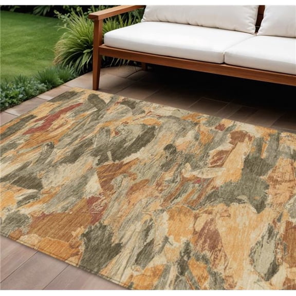 HomeRoots 609237 10 x 14 ft. Copper & Orange Abstract Washable Indoor & Outdoor Rectangle Area Rug