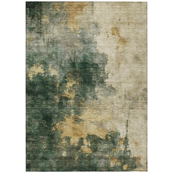 HomeRoots 603058 10 x 14 ft. Fern Green & Gold Abstract Washable Indoor & Outdoor Rectangle Area Rug
