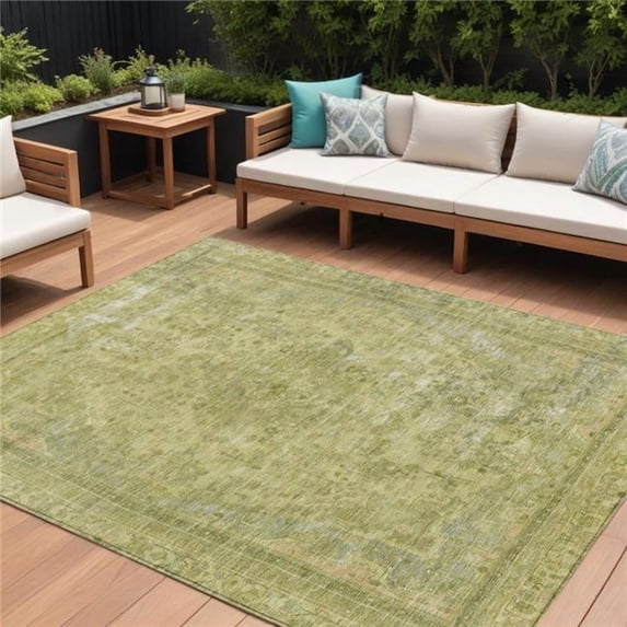 HomeRoots 616069 10 x 14 ft. Fern Green & Sage Medallion Washable Indoor & Outdoor Rectangle Area Rug