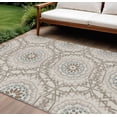 thumbnail image 1 of 10' X 14' Beige Brown And Teal Blue Floral Medallion Washable Indoor Outdoor Area Rug, 1 of 5