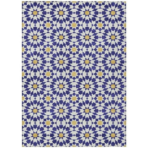 HomeRoots 583827 10 x 14 ft. Floral Medallion Washable Indoor & Outdoor Rectangle Area Rug, Navy Blue & Ivory