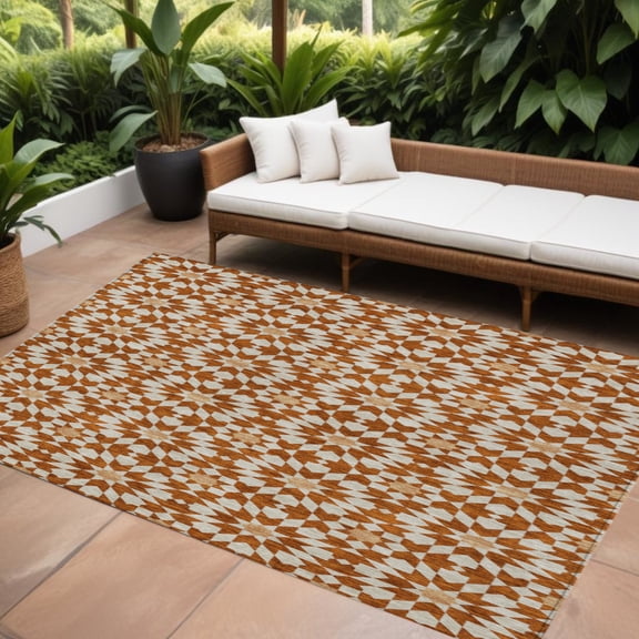 10' X 14' Orange Beige And Copper Floral Medallion Washable Indoor Outdoor Area Rug