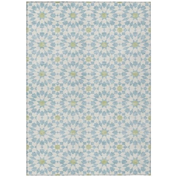 HomeRoots 583845 10 x 14 ft. Floral Medallion Washable Indoor & Outdoor Rectangle Area Rug, Sky Blue, Ivory & Artichoke Green