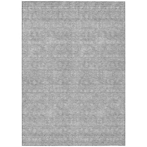 HomeRoots 582349 10 x 14 ft. Floral Washable Indoor & Outdoor Rectangle Area Rug, Gray, Silver & Ivory
