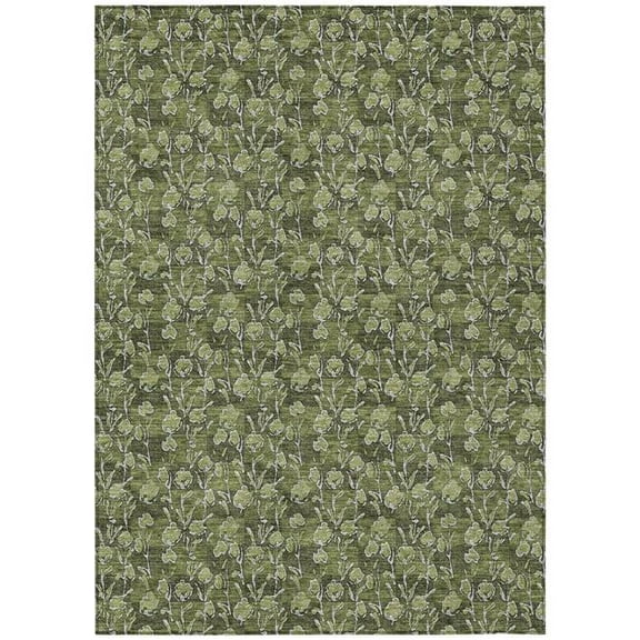 HomeRoots 581917 10 x 14 ft. Floral Washable Indoor & Outdoor Rectangle Area Rug, Olive Green, Artichoke Green & Ivory