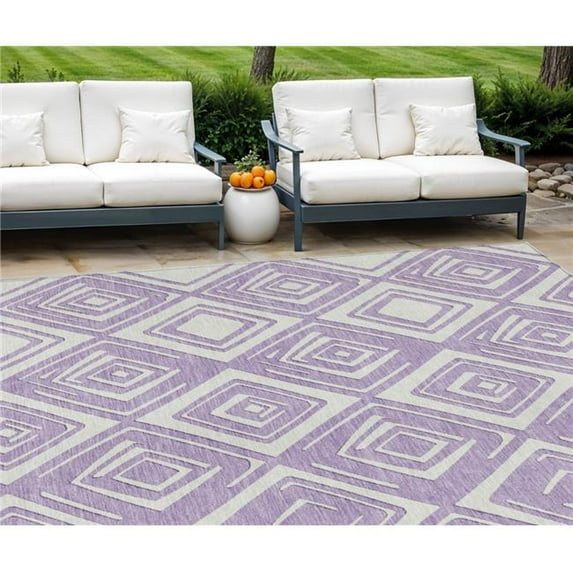 HomeRoots 589961 10 x 14 ft. Geometric Washable Indoor & Outdoor Rectangle Area Rug, Lavender & Ivory