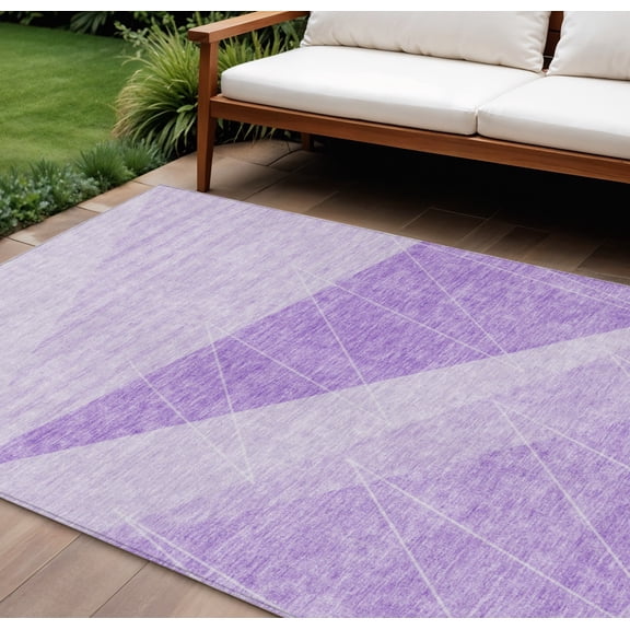 HomeRoots 582481 10 x 14 ft. Geometric Washable Indoor & Outdoor Rectangle Area Rug, Lavender & Purple