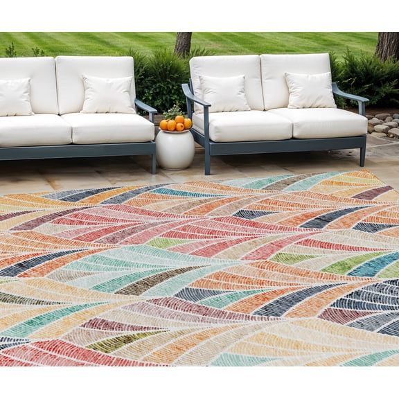 10' X 14' Orange Copper And Gold Geometric Washable Indoor Outdoor Area Rug