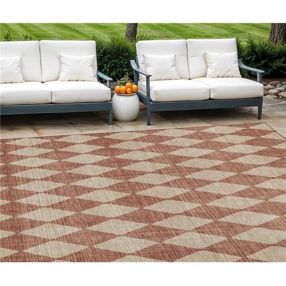 HomeRoots 577084 10 x 14 ft. Geometric Washable Indoor & Outdoor Rectangle Area Rug, Orange & Copper